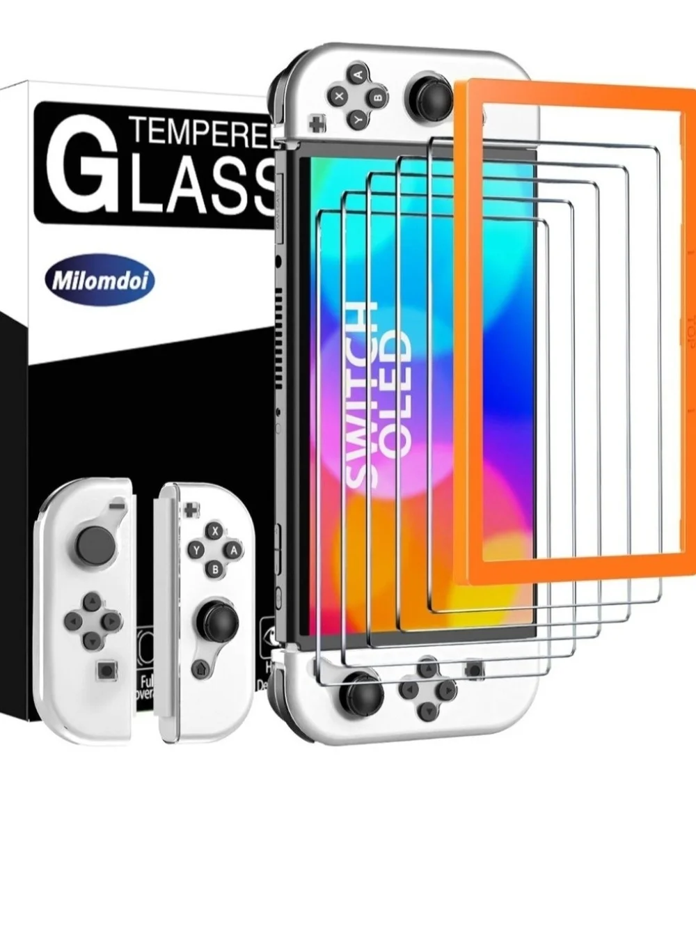 White Tempered Glass Screen Protector for Switch OLED 2021 - 5 Pack